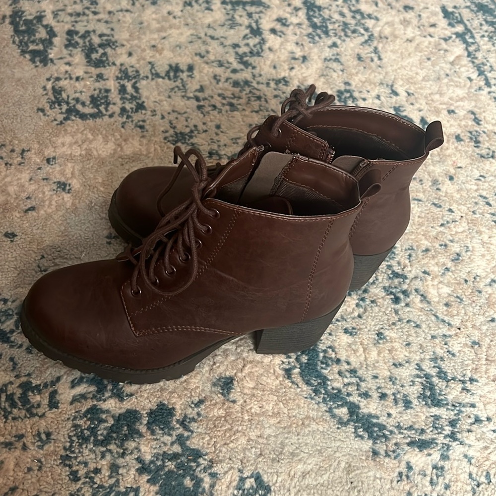 Brown heeled ankle booties